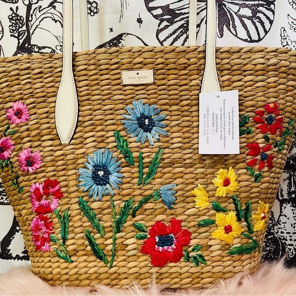 • NWT KATE SPADE OTHER GARDEN BOUQUET STRAW TOTE LARGE GREEN YELLOW MULTI OTHER - Picture 3 of 10